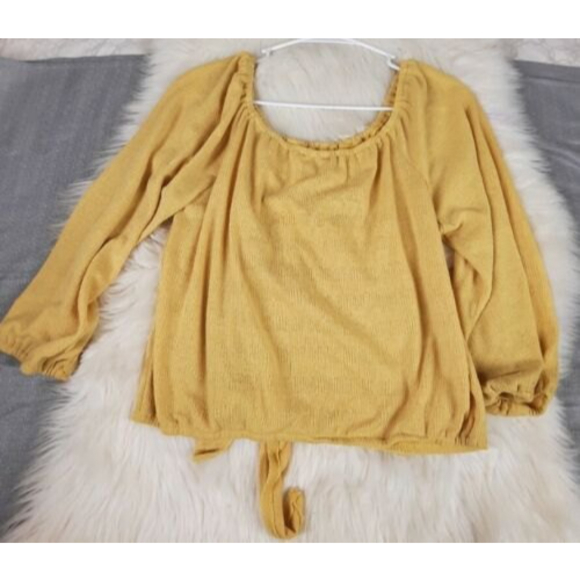 Stitch and Knot Womens 3/4 Sleeve Tie Front Top Size Large Yellow button front - Picture 2 of 6